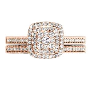Rose Gold  925 Silver maisonite  Wedding Bands and Engagement Ring Set